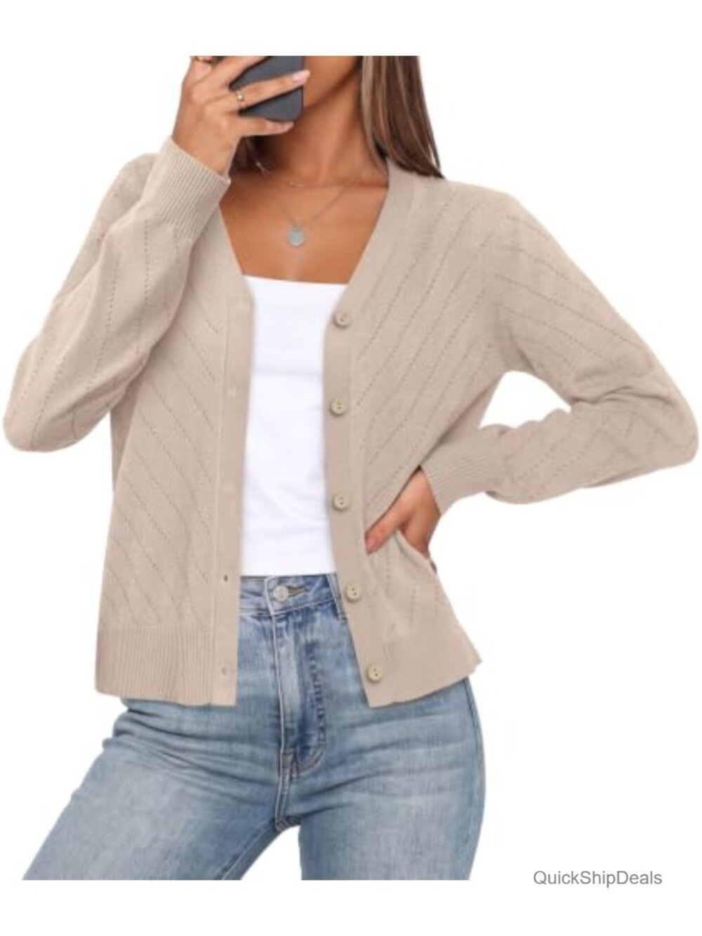 Lightweight Knit Cardigan Sweater Long Sleeve V-Neck Button Shrug